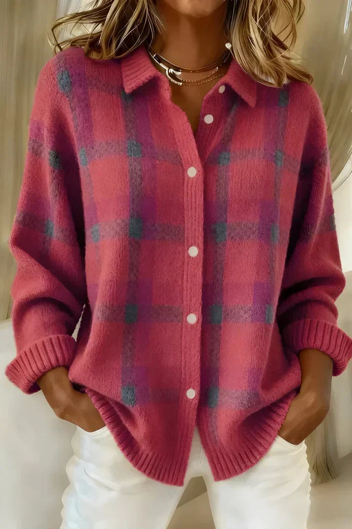 Women's Stylish Cropped Collared Knit Long Cardigan with Button Front