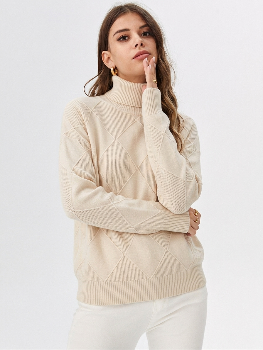 Women's Relaxed Oversized Ribbed Knit Turtleneck Sweater