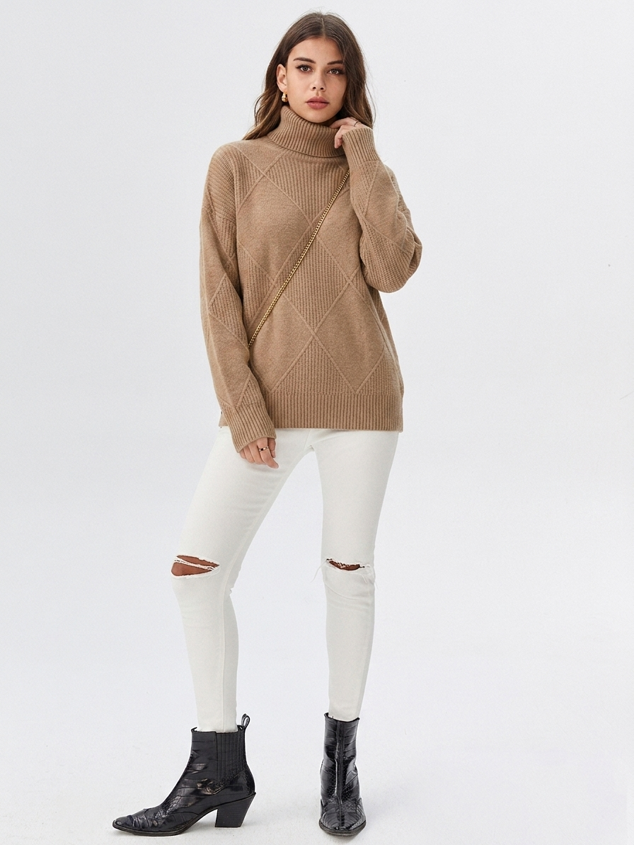 Women's Relaxed Oversized Ribbed Knit Turtleneck Sweater