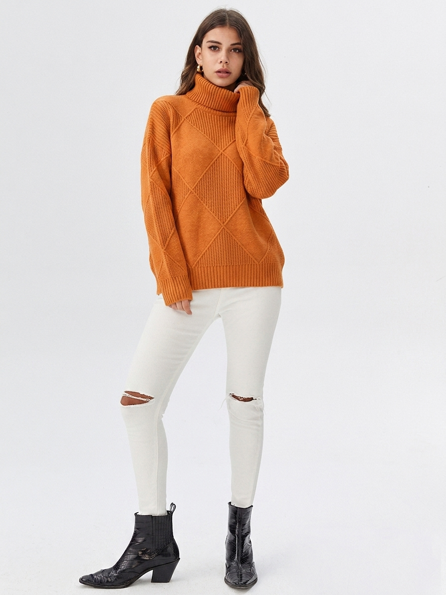 Women's Relaxed Oversized Ribbed Knit Turtleneck Sweater