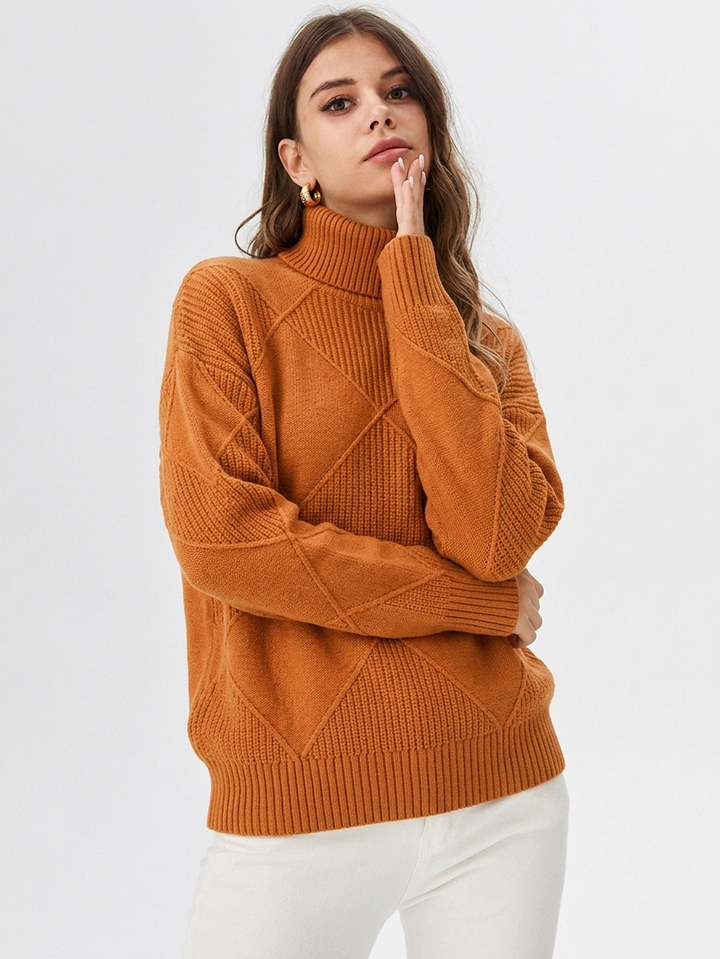 Women's Relaxed Oversized Ribbed Knit Turtleneck Sweater