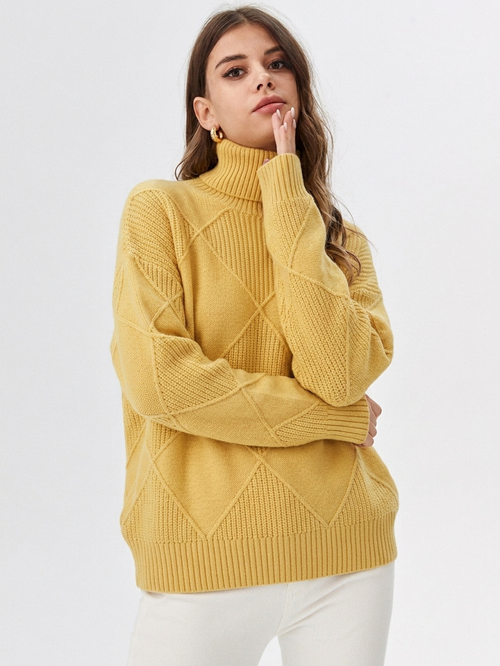 Women's Relaxed Oversized Ribbed Knit Turtleneck Sweater
