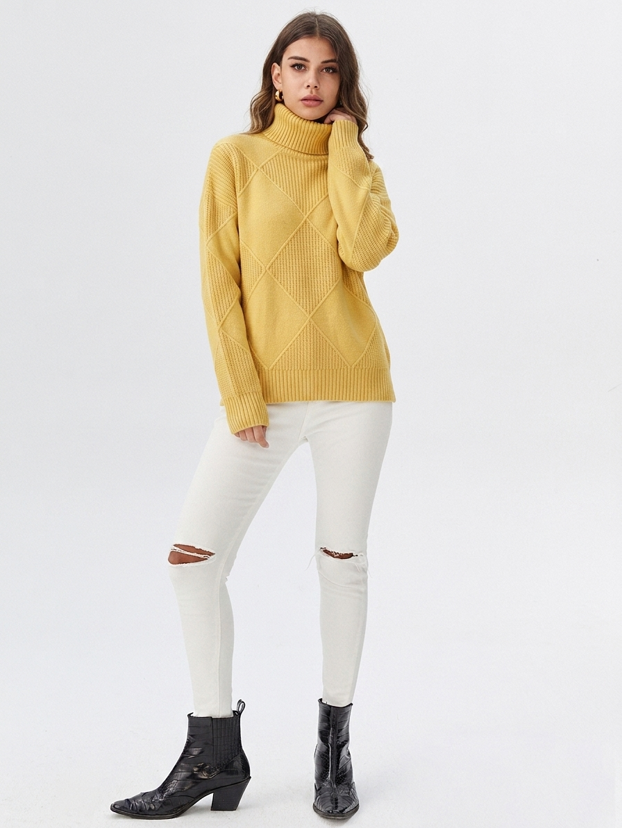 Women's Relaxed Oversized Ribbed Knit Turtleneck Sweater