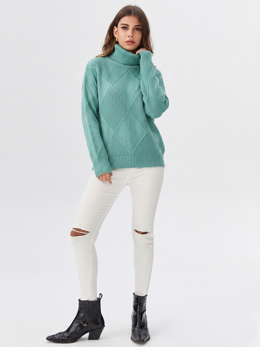 Women's Relaxed Oversized Ribbed Knit Turtleneck Sweater
