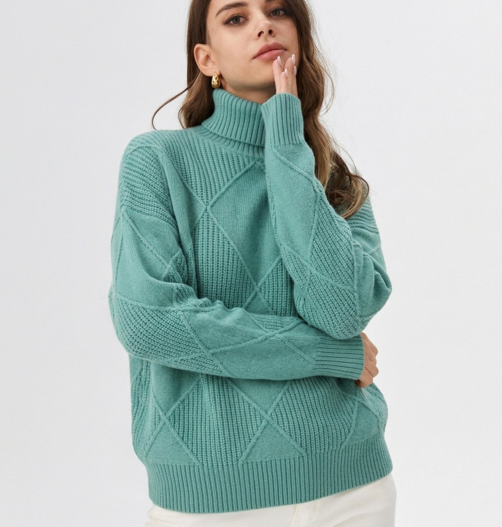 Women's Relaxed Oversized Ribbed Knit Turtleneck Sweater