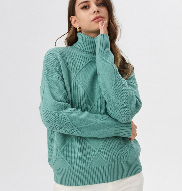 Women's Relaxed Oversized Ribbed Knit Turtleneck Sweater