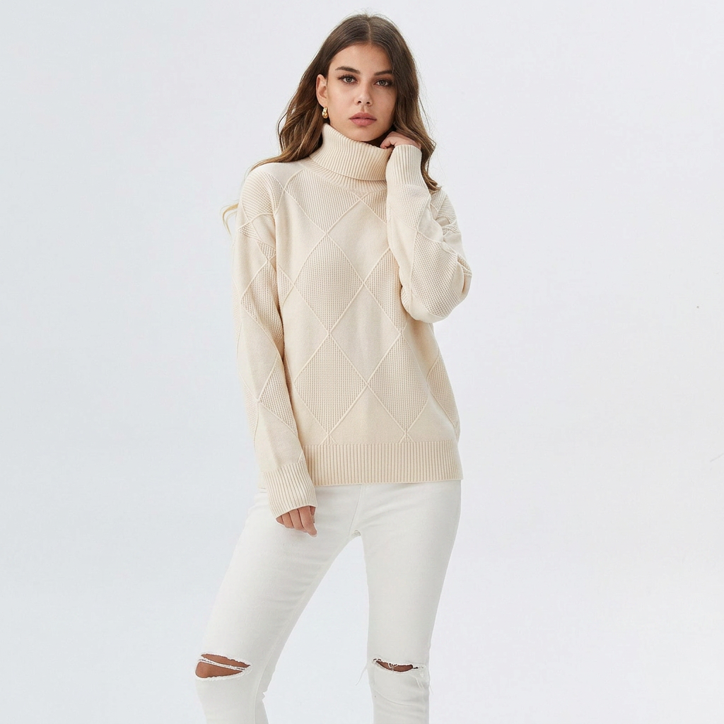 Women's Relaxed Oversized Ribbed Knit Turtleneck Sweater