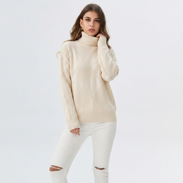 Women's Relaxed Oversized Ribbed Knit Turtleneck Sweater
