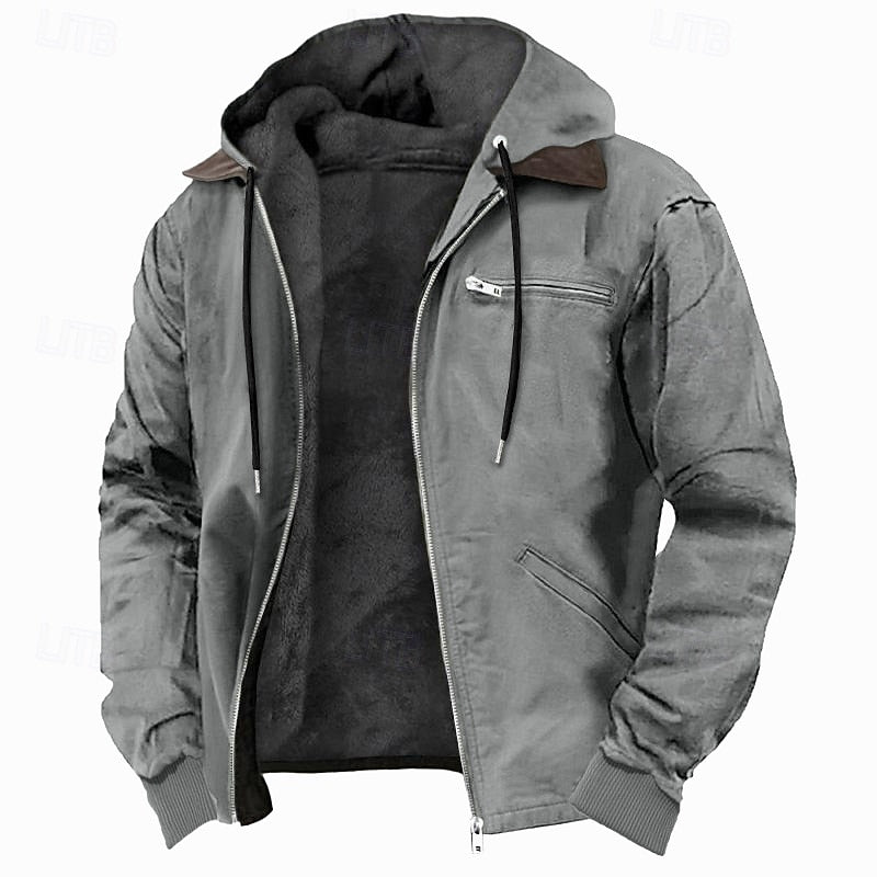 Men's Warm Fleece-Lined Hooded Leather Bomber Jacket