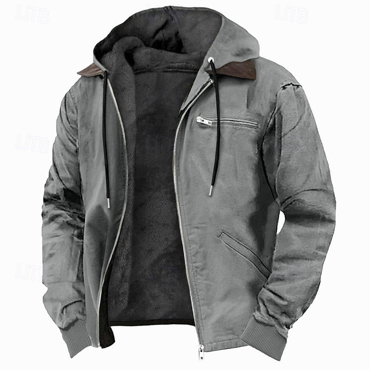 Men's Warm Fleece-Lined Hooded Leather Bomber Jacket