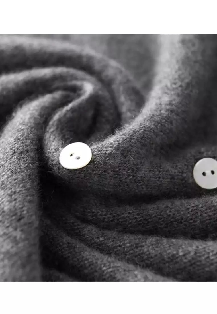Women's Cashmere Cardigan with V Neck and Button Front