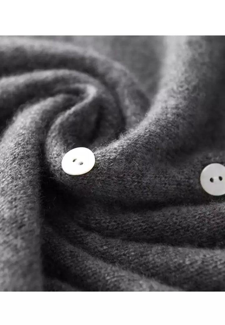 Women's Cashmere Cardigan with V Neck and Button Front