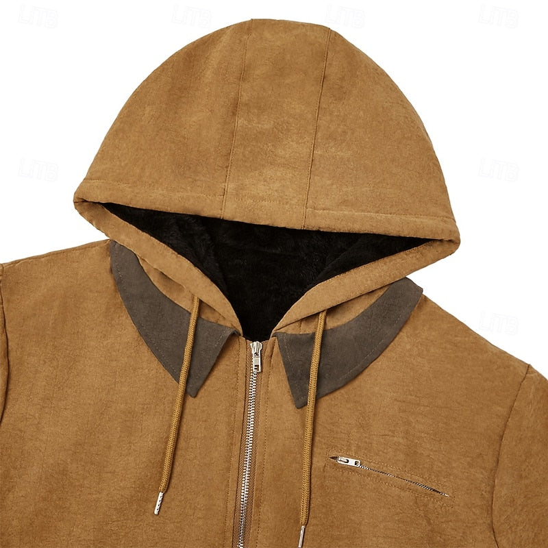 Men's Warm Fleece-Lined Hooded Leather Bomber Jacket