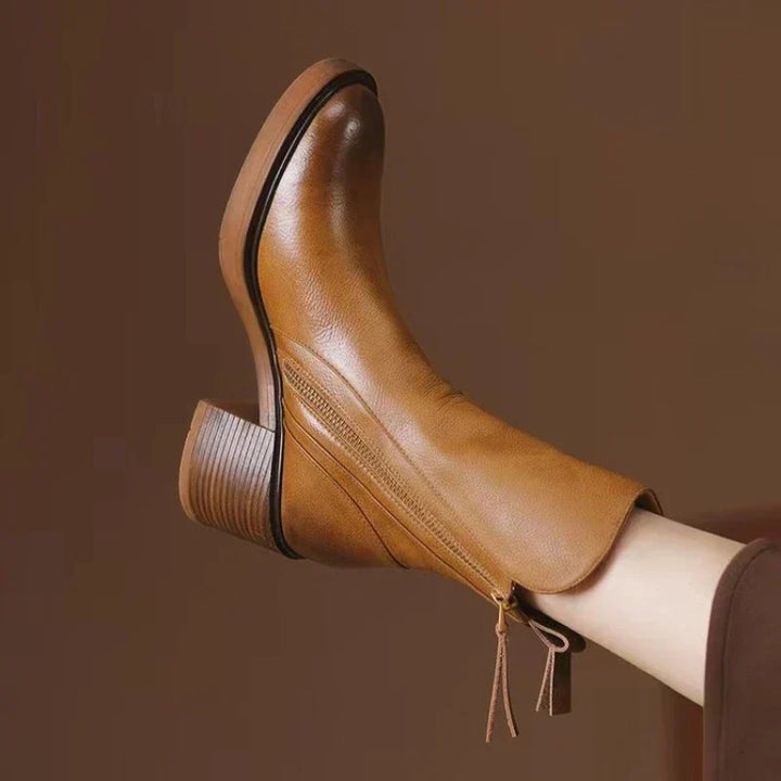 Women's Tailored Brown Ankle Boots with Block Heel