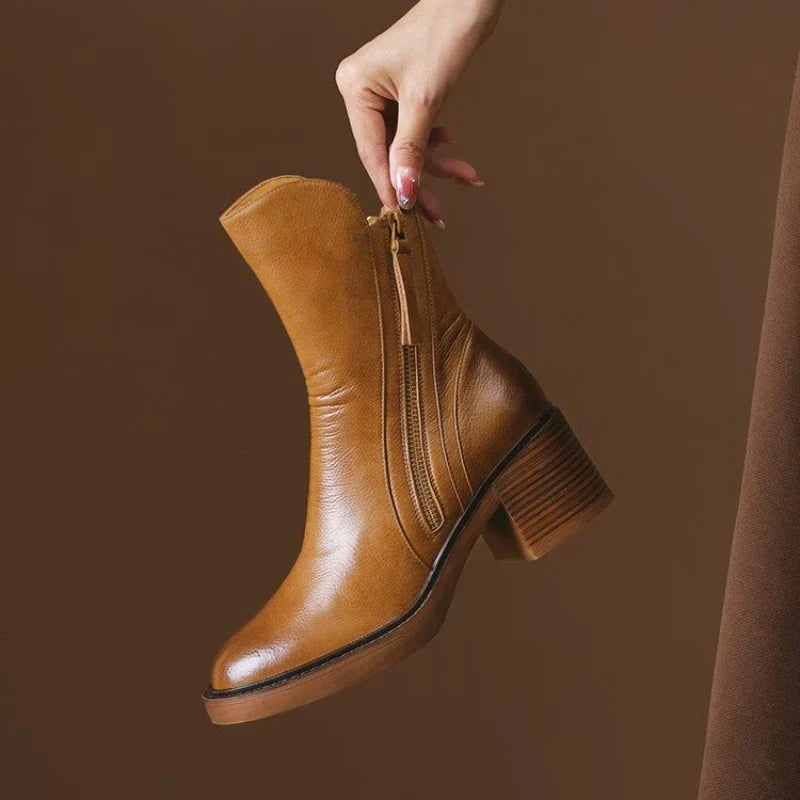 Women's Tailored Brown Ankle Boots with Block Heel