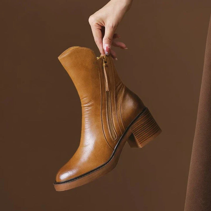 Women's Tailored Brown Ankle Boots with Block Heel