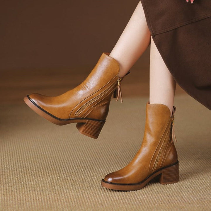 Women's Tailored Brown Ankle Boots with Block Heel