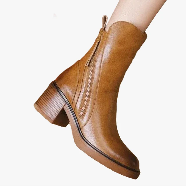 Women's Tailored Brown Ankle Boots with Block Heel