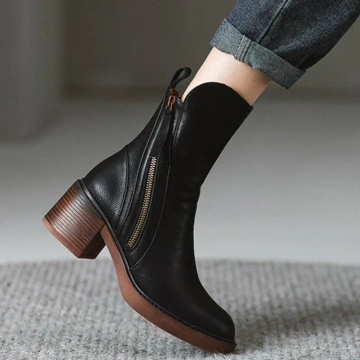 Women's Tailored Brown Ankle Boots with Block Heel