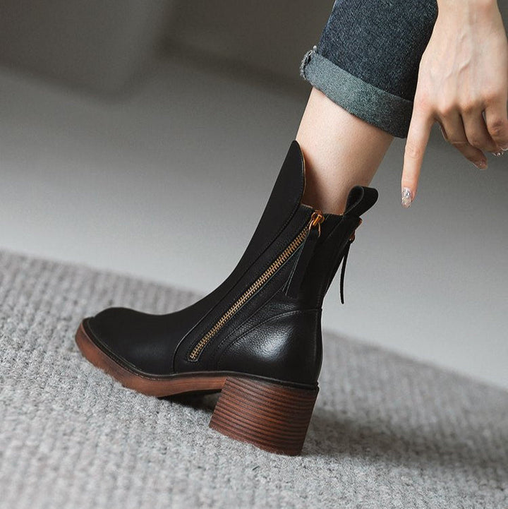 Women's Tailored Brown Ankle Boots with Block Heel