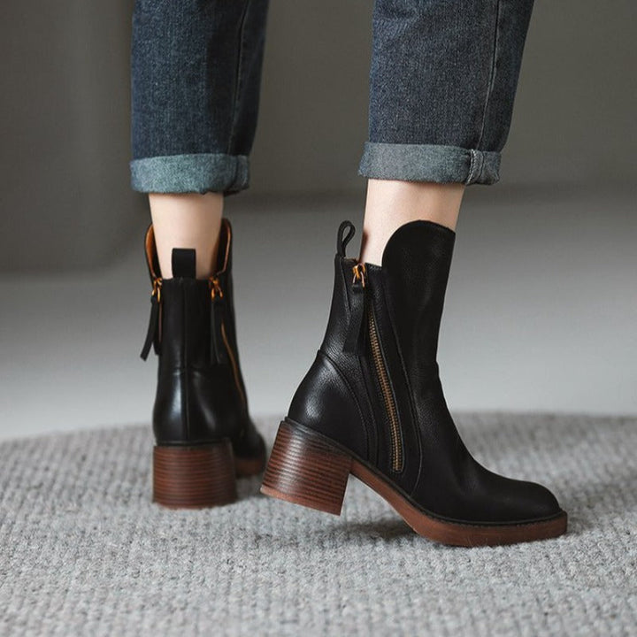 Women's Tailored Brown Ankle Boots with Block Heel
