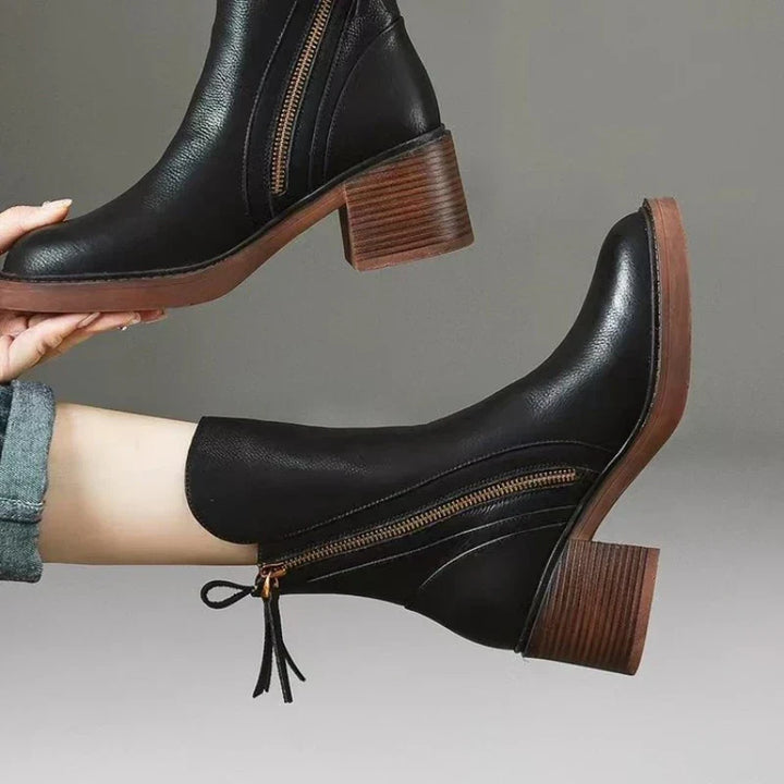 Women's Tailored Brown Ankle Boots with Block Heel