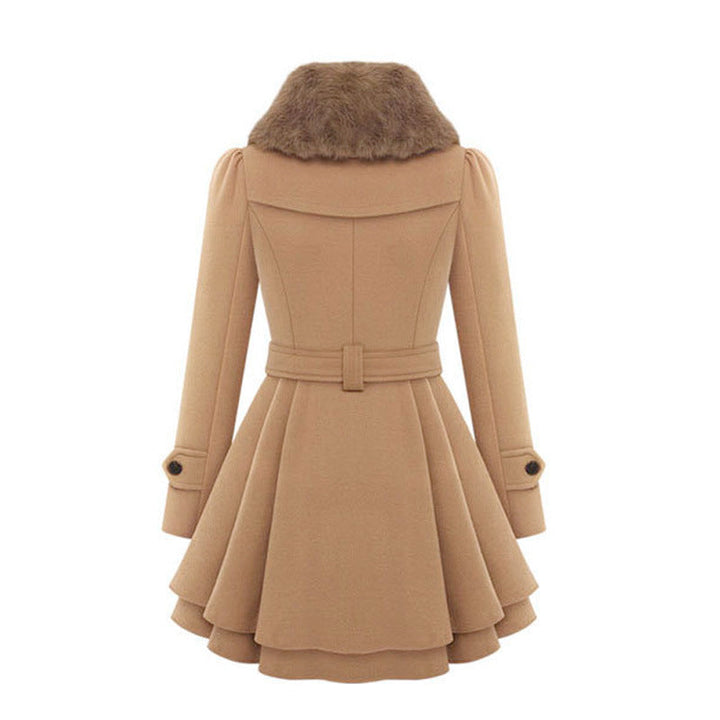 Women's Belted Winter Coat with Faux Fur (3)