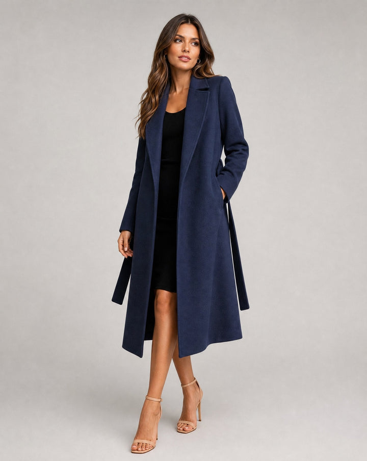 Women's Trendy Navy Wool Long Trench Coat