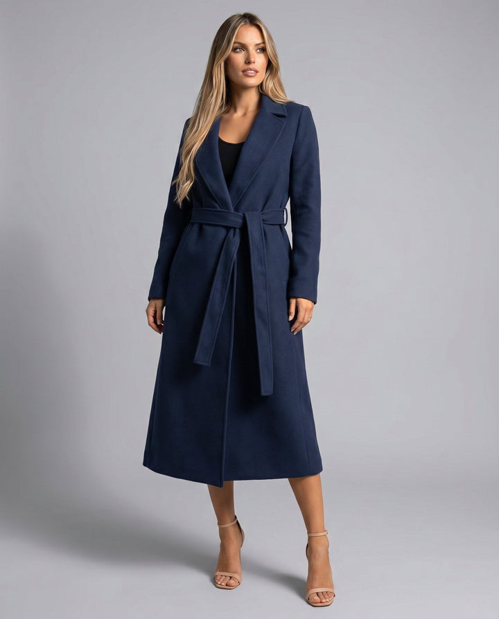 Women's Trendy Navy Wool Long Trench Coat