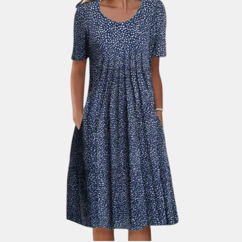 Women's Breathable Cotton Dress for Fall in Blue Dots