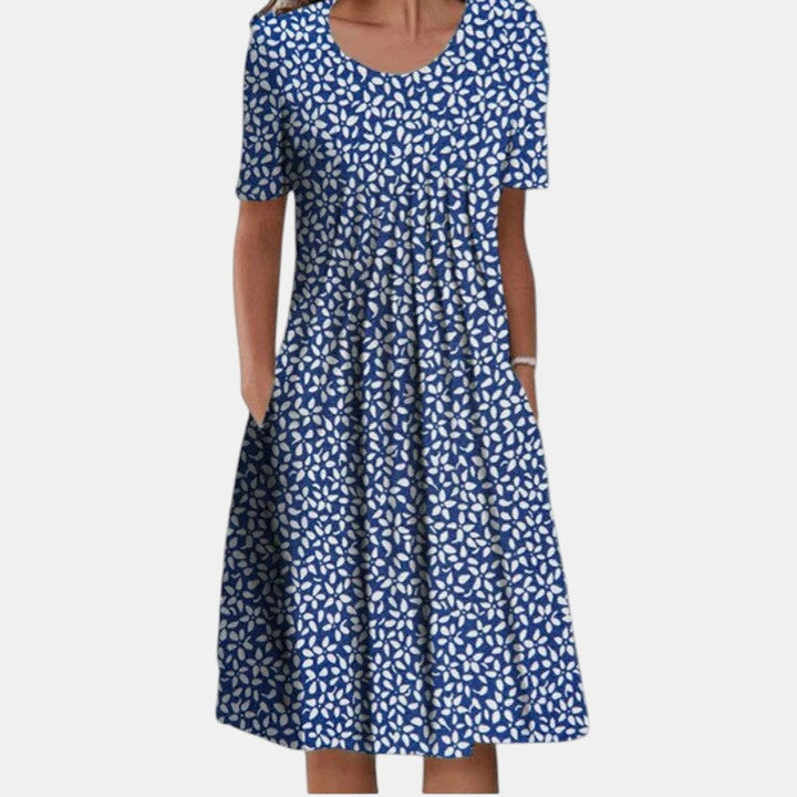 Women's Breathable Cotton Dress for Fall in Blue Flower