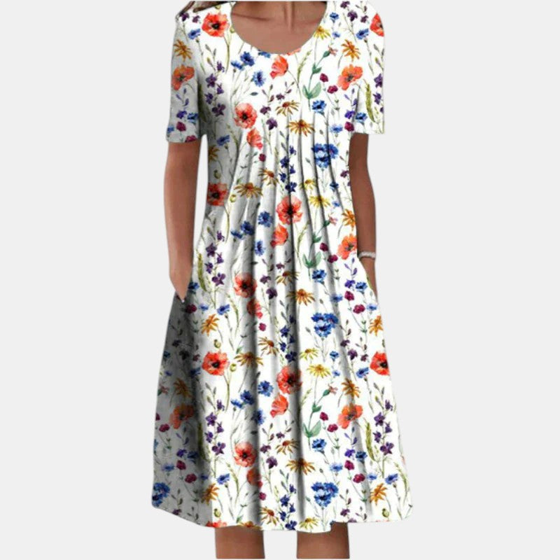 Women's Breathable Cotton Dress for Fall in Floral Red