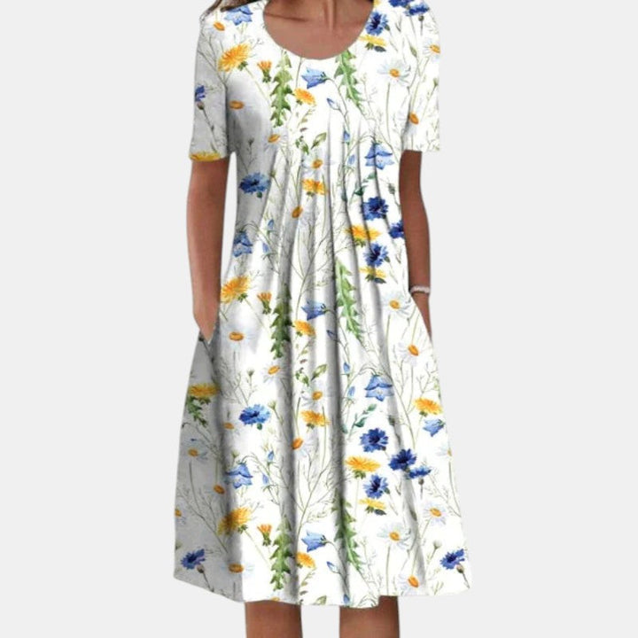 Women's Breathable Cotton Dress for Fall in Floral Yellow