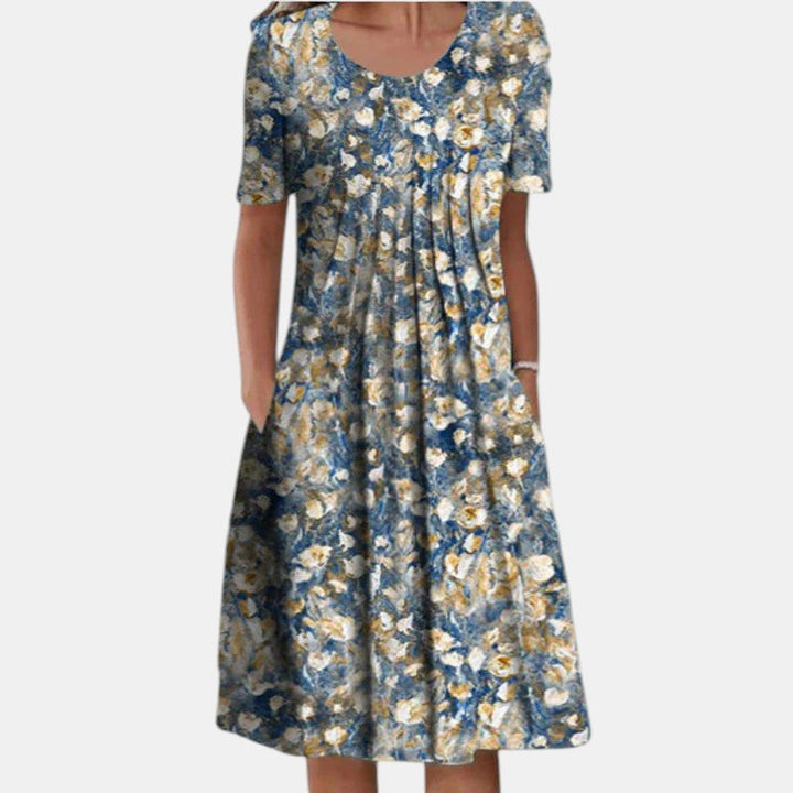 Women's Breathable Cotton Dress for Fall in Light Floral Blue