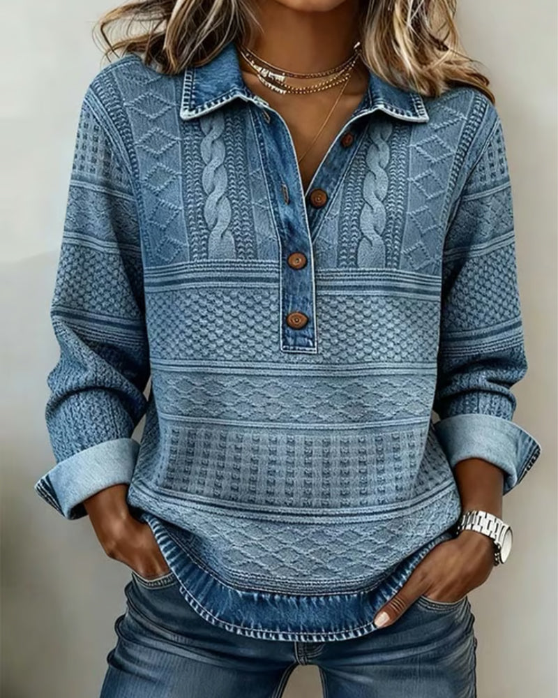 Women's Cable Knitwear Sweater for Autumn in Blue