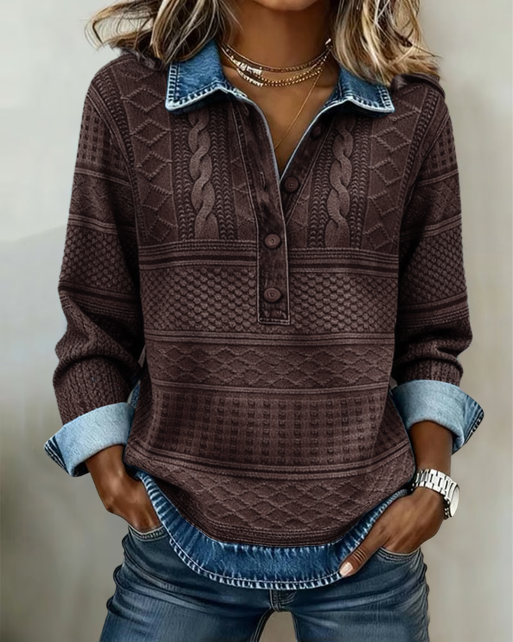 Women's Cable Knitwear Sweater for Autumn in Brown