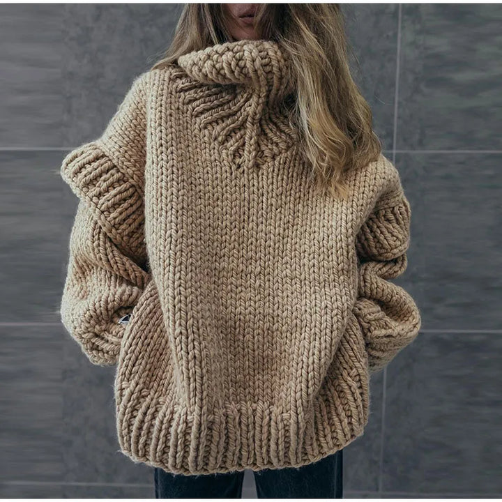 Women's Chunky Knit Sweater for Winter Layering in Brown
