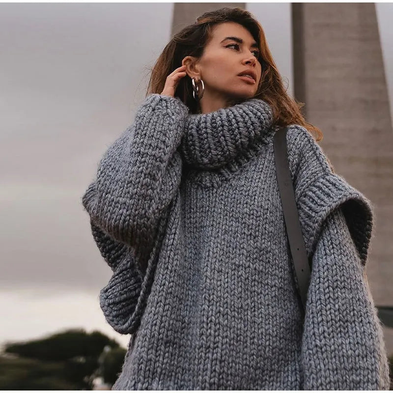 Women's Chunky Knit Sweater for Winter Layering in Grey