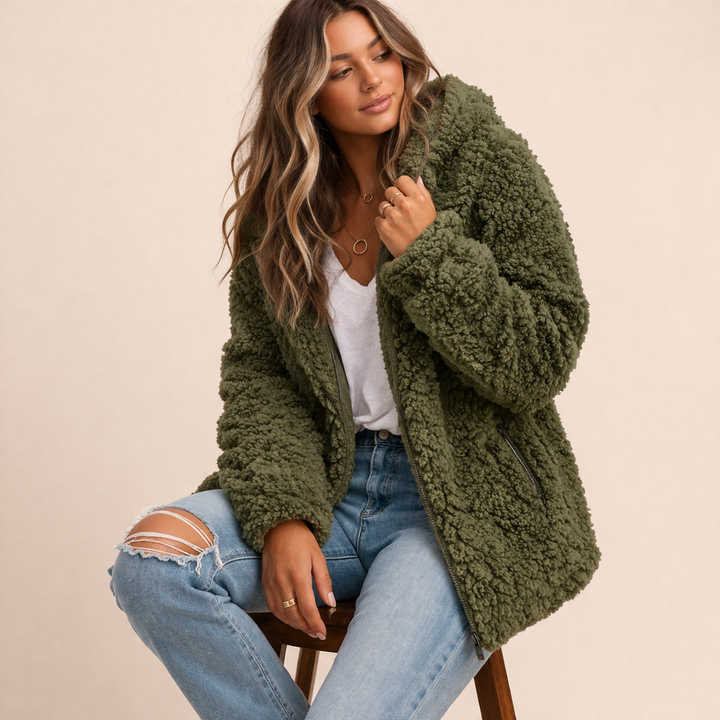 Women's Cozy Oversized Fleece Winter Jacket in Green