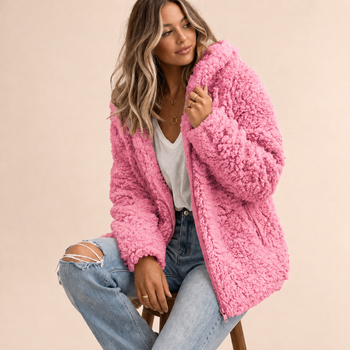 Women's Cozy Oversized Fleece Winter Jacket in Pink