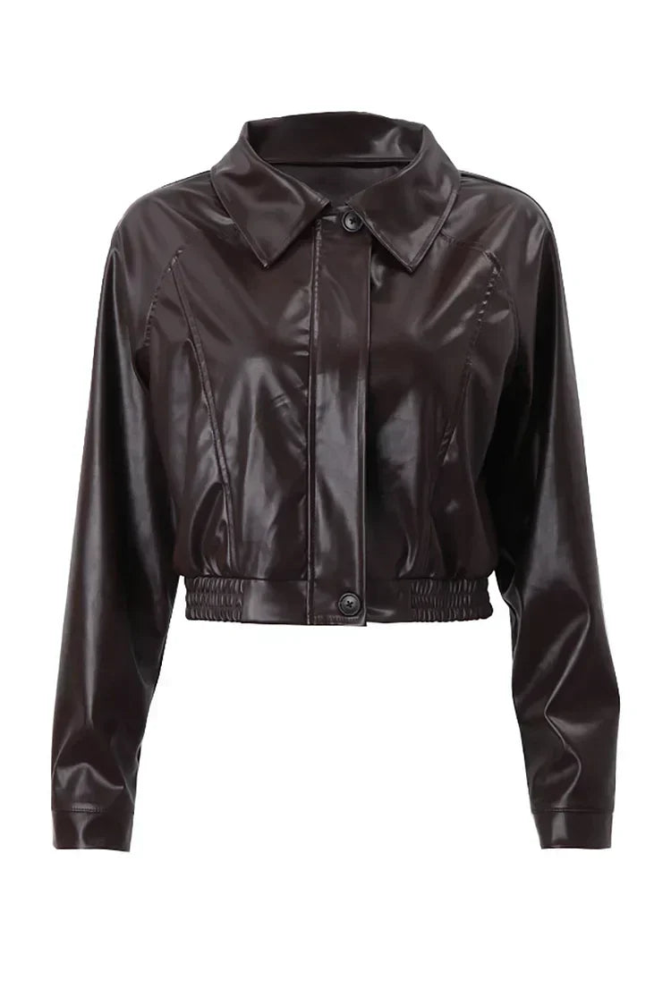 Women's Chic Zip Up Cropped Faux Leather Jacket