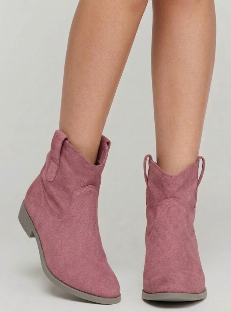 Women's Durable Knee-High Western Boots for Fall in Purple Pink