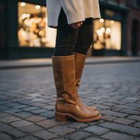 Women's Smart Leather Knee High Boots with Block Heel