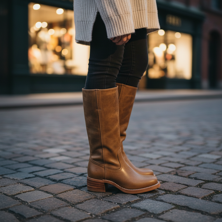 Women's Smart Leather Knee High Boots with Block Heel