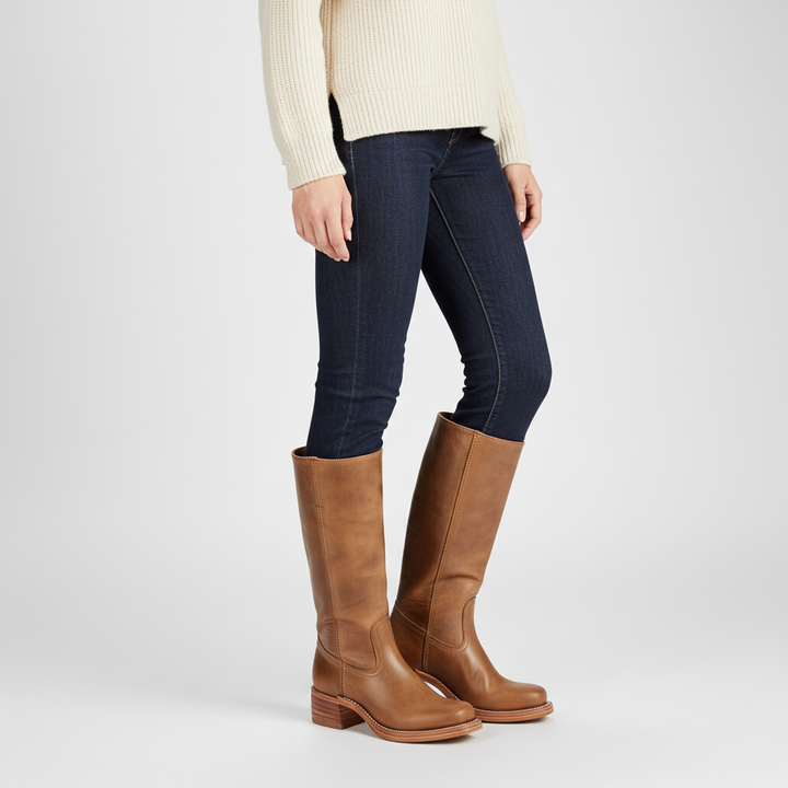 Women's Smart Leather Knee High Boots with Block Heel