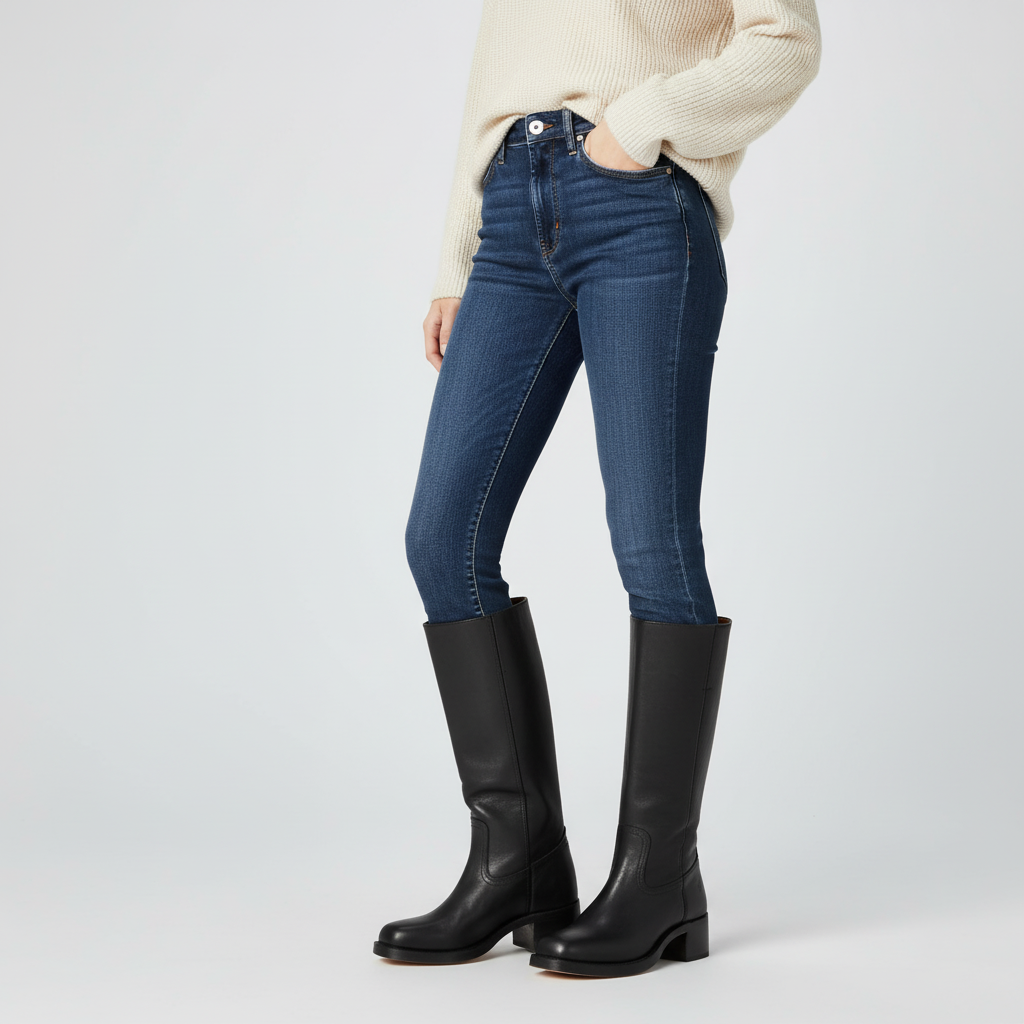 Women's Smart Leather Knee High Boots with Block Heel