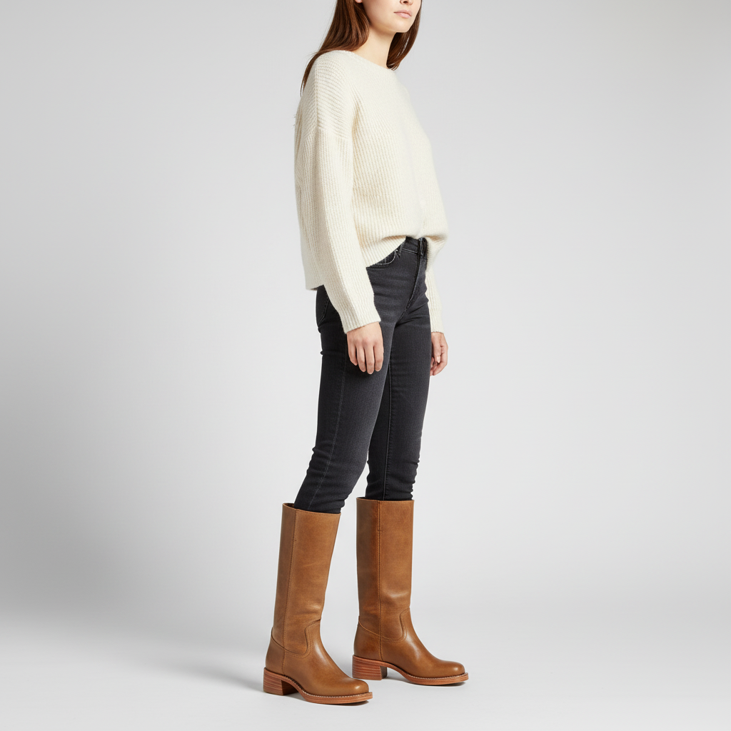 Women's Smart Leather Knee High Boots with Block Heel
