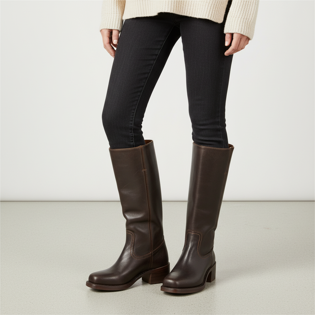 Women's Smart Leather Knee High Boots with Block Heel