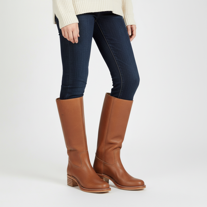 Women's Smart Leather Knee High Boots with Block Heel