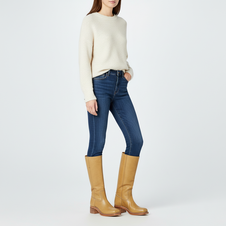 Women's Smart Leather Knee High Boots with Block Heel
